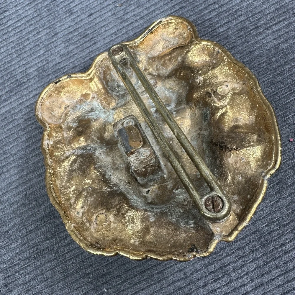 Vintage 1971 Buxton Lion Head Belt Buckle Brass Gold Tone Classic